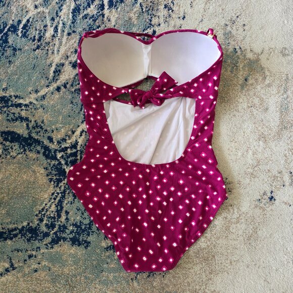 Ann Taylor LOFT Beach One Piece Swimsuit Size 14 Pink White Cutout Bandeau Adjus - Picture 3 of 12